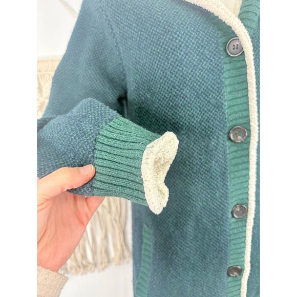 L.L. Bean Womens Sherpa Lined Knit Sweater Jacket Medium Forest Green Hooded - Picture 7 of 10